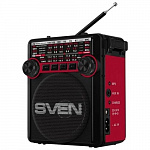 SVEN SRP-355, красный, радиоприемник, мощность 3 Вт RMS, FM/AM/SW, USB, SD/microSD, фонарь, встроенный аккумулятор
