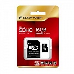 Micro SecureDigital 16Gb Silicon Power SP016GBSTH010V10SP MicroSDHC Class 10, SD adapter