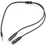 Кабель аудио Cablexpert CCAB-02-35MYHM-0.2MB. 3.5 джек 4pinM/2х 3.5 джекF наушники и микрофон, черный, 0.2м, блистер