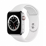 M09D3AE/A Apple Watch Series 6 GPS + Cellular, 44 мм, сталь серебристого , спортивный ремешок белый