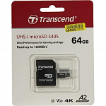 Флеш карта microSD 64GB Transcend Ultra Perfomrance microSDXC Class 10 UHS-I U3, V30, A2, SD адаптер, TLC