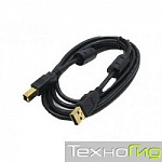 Bion Кабель интерфейсный USB 2.0 AM/BM, позолоченные контакты, ферритовые кольца, 1.8м, черный BXP-CCF-USB2-AMBM-018