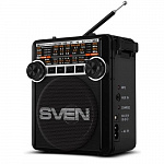 SVEN SRP-355, черный, радиоприемник мощность 3 Вт RMS, FM/AM/SW, USB, SD/microSD, фонарь, встроенный аккумулятор