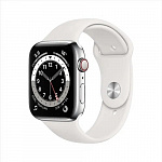 M06T3AE/A Apple Watch Series 6 GPS + Cellular, 40 мм, сталь серебристого , спортивный ремешок белый