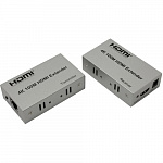 ORIENT VE047, HDMI 4K extender Tx+Rx, активный удлинитель до 100 м по одной витой паре, HDMI 1.4b, 4K@30Hz/ 1080p@60Hz/3D, HDCP, подключается кабель UTP Cat5e/6, питание от внешних БП 5В/1А, 30161