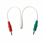 Кабель аудио сигнала Cablexpert, джек3.5 нушники + 3.5 микрофон- джек3.5 4pin, длина 20см, белый CCA-418W