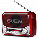 SVEN SRP-525, красный, радиоприемник, мощность 3 Вт RMS, FM/AM/SW, USB, microSD, фонарь, встроенный аккумулятор