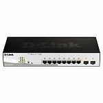 D-Link DGS-1210-10P/F3A Настраиваемый коммутатор WebSmart с 8 портами 10/100/1000Base-T и 2 портами 1000Base-X SFP 8 портов с поддержкой PoE 802.3af/802.3at 30 Вт, PoE-бюджет 65 Вт