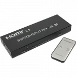 ORIENT HSP0204H-2.0, HDMI 4K Switch/Splitter 2-4, HDMI 2.0a/3D, HDR, UHDTV 4K/ 60Hz 3840x2160/HDTV1080p, HDCP2.2, аудио выходы: jack 3.5 mm/SPDIF, пульт ДУ, внешний БП 5В/2A, метал.корпус 30957