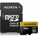 Флеш карта microSD 64GB A-DATA Premier ONE microSDXC Class 10 UHS-II U3 V90 275MB/s SD адаптер