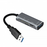 ORIENT JK-328, USB 3.0 USB 3.1 Gen1/USB 2.0 HUB 2 порта: 1xUSB3.0 + 1xUSB2.0 Type-C, SD/microSD CardReader, USB штекер тип А, алюминиевый корпус, серебристый 31238