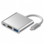 ORIENT Кабель-адаптер C028, USB3.1 Type-C DisplayPort Alt mode - HDMI+USB 3.0+PDType-C, 4K@30Hz, 0.15 метра, серебристый 31062