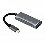 ORIENT JK-329, Type-C USB 3.0 USB 3.1 Gen1/USB 2.0 HUB 2 порта: 1xUSB3.0 + 1xUSB2.0 Type-C, SD/microSD CardReader, USB штекер тип C, алюминиевый корпус, серебристый 31239