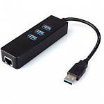 ORIENT JK-340, USB 3.0 HUB 3 Ports + Gigabit Ethernet Adapter, RTS5140 + RTL8153 chipset, RJ45 10/100/1000 Мбит/с, черный 30028