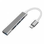 ORIENT CU-323, Type-C USB 3.0 USB 3.1 Gen1/USB 2.0 HUB 4 порта: 1xUSB3.0 + 3xUSB2.0, USB штекер тип С, алюминиевый корпус, серебристый 31235