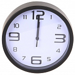Perfeo Настенные часы "PF-WC-001", круглые д. 20 см, чёрный корпус / белый циферблат