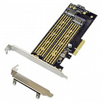 ORIENT C301E, Переходник PCI-Ex4-NGFF M.2 M-key PCI-E SSD + SATA-NGFF M.2 B-key SSD, тип 2230/2242/2260/2280/22110, SATA кабель и 2 планки крепления в комплекте 31129