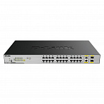 D-Link DGS-1026MP/B2A Неуправляемый коммутатор с 24 портами 10/100/1000Base-T, 2 комбо-портами 100/1000Base-T/SFP 24 порта PoE 802.3af/at, PoE-бюджет 370 Вт